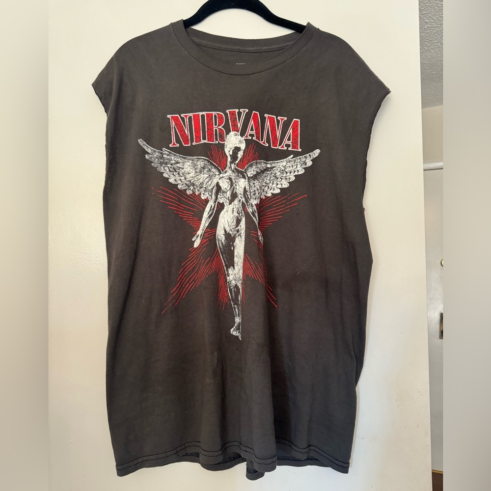 Extra Long Cut Off Nirvana Tee Size Medium